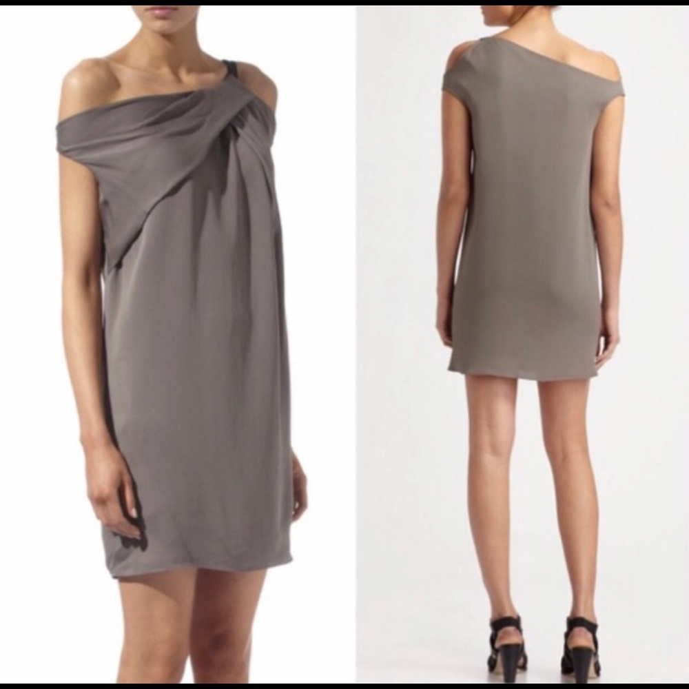 Helmut Lang short silk off-shoulder dress